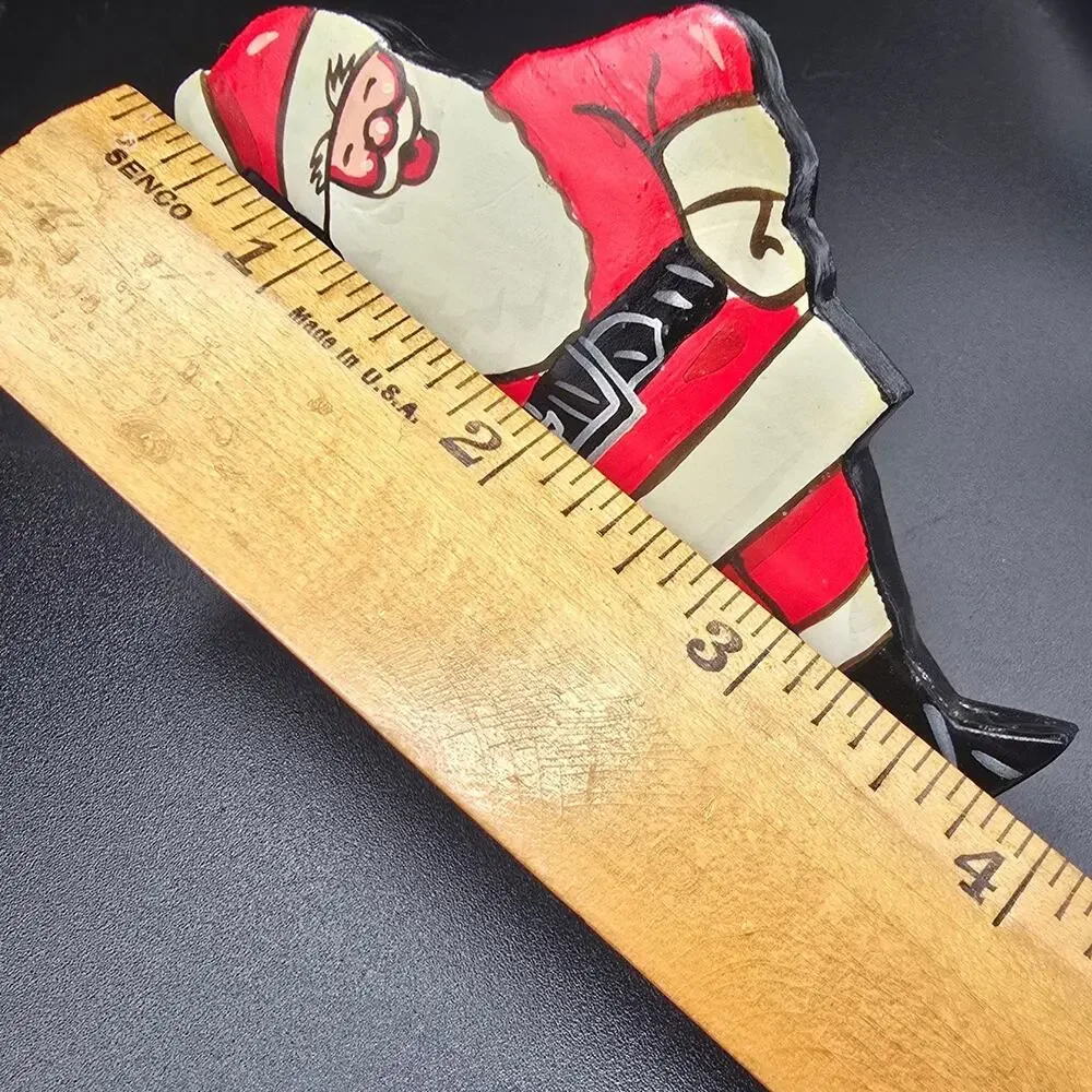 Hand‎ Painted Santa Claus Scarf Clip Slide Ring Vintage 1980s Christmas